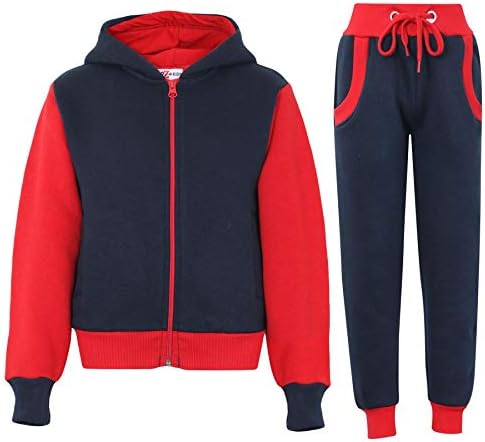 A2Z 4 Çocuk Kız Erkek Düz Kontrast Eşofman Lacivert ve Kırmızı Hoodie Joggers Sweatpants Spor Giyim Seti Yaş 5-13
