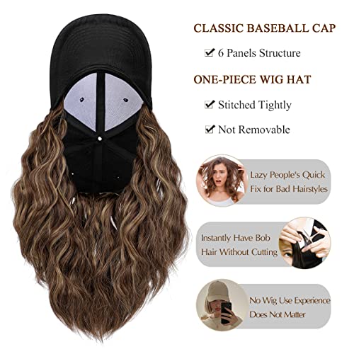 Qlenkay beyzbol şapkası Saç ile 14 inç Dalga Kıvırcık Bob Saç Ayarlanabilir Peruk Şapka Ekli Kısa Uzantıları Sentetik