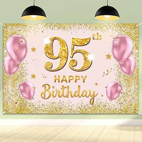 PAKBOOM Mutlu 95th Doğum Günü Backdrop Banner - Kadınlar için 95 Doğum Günü Partisi Süslemeleri Malzemeleri - Altın