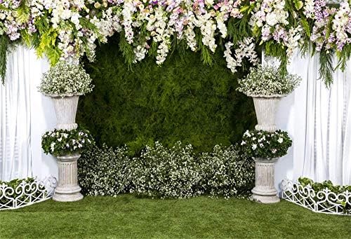 Laeacco Kemer Düğün Çiçekleri Zemin 10x6. 5ft Vinil Fotoğraf Arka Plan Taş Ekici Çiçekler Beyaz Perde Yeşil Sarmaşık