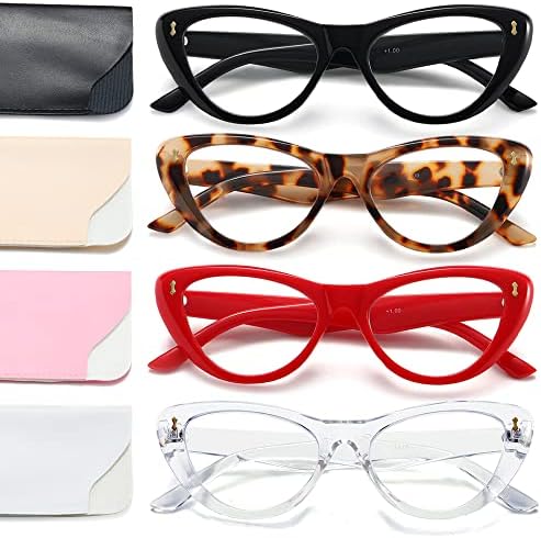 NaNaKo 4 paket kedi gözü okuma gözlüğü kadınlar için moda hafif mavi ışık engelleme gözlük (C1-2.50)