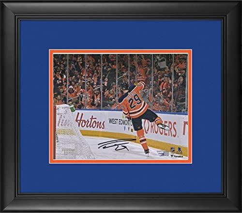 Leon Draisaitl Edmonton Oilers Çerçeveli İmzalı 8 x 10 Turuncu Forma Gol Kutlama Fotoğrafı-İmzalı NHL Fotoğrafları
