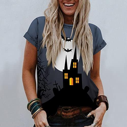 Üst Tshirt Bayan Yaz Sonbahar Giysileri Moda Kısa Kollu Crewneck Pamuk Grafik Tatil Cadılar Bayramı Rahat Bluz