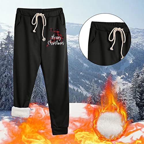 Çizgili Tayt Kadınlar için Kış Noel Sıcak Kalın Sweatpants Pantolon Noel Ağacı Grafik Artı Boyutu Termal Pantolon