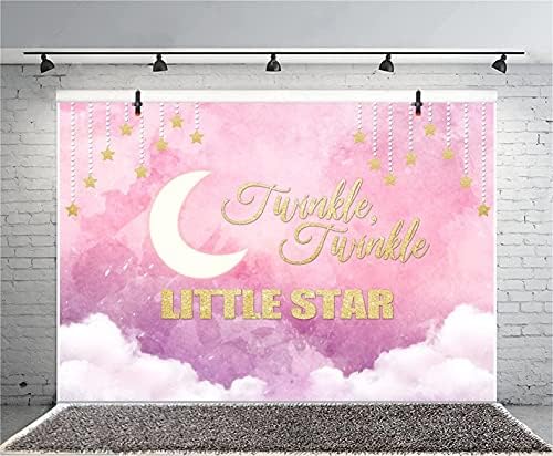 AOFOTO 5x3ft Twinkle Twinkle Little Star Backdrop Pembe Tatlı Bebek Duş Arka Plan Ay Bulutlar Cinsiyet Reveal Bebek