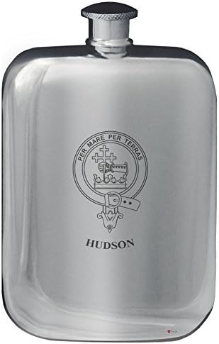 Hudson Aile Crest Tasarım Cep Hip Flask 6 oz Yuvarlak Cilalı Kalay