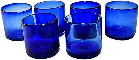 Meksika'dan Hazırlanmış El Üflemeli içme bardakları Zanaatkar 6 parçalı Set (Derin Kobalt Mavisi, Eski Moda 8 Oz.)