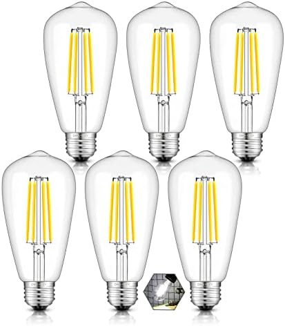 OMAYKEY LED Edison Ampul 6 W 5000 K Günışığı Beyaz Glow, 70 W Eşdeğer 700 Lümen, E26 Bankası Vintage Edison Tarzı