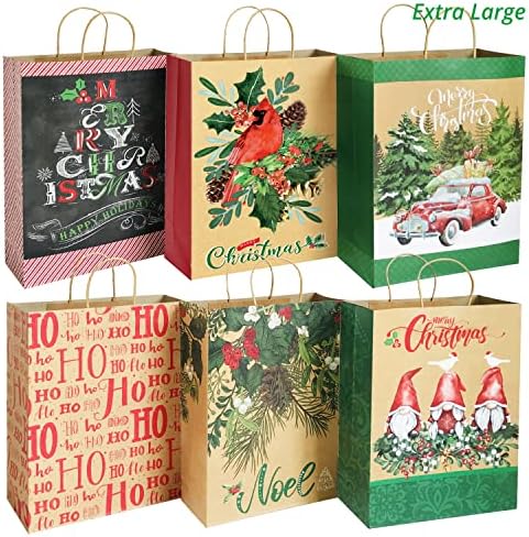 Parti Komik 24 Kraft Noel Hediyesi Kağıt Torbalar Kolları ve 60 Adet Noel Hediyesi Etiketleri ile Toplu-Noel Tatil