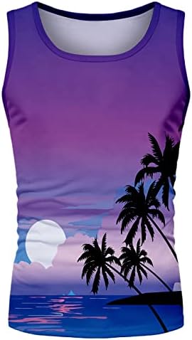UBST Erkek Plaj Tankı Üstleri, Yaz Tropikal Palmiye Ağacı Baskı Kolsuz Yelek Spor Rahat Hawaii T-shirt Tank Top 2022