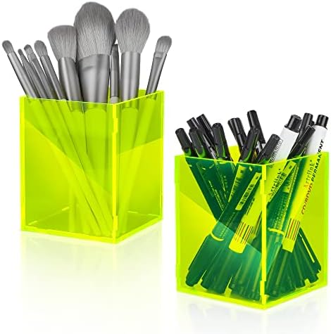 Clyısrut Akrilik kalemlik 2 Paket, kalemlik makyaj fırçası düzenleyici Şeffaf Floresan Yeşil Ofis Ev Okul Malzemeleri