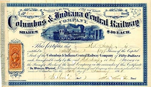 Columbus ve Indiana Merkez Demiryolu A. Ş. MK Jesup'a Verildi-Hisse Senedi Sertifikası
