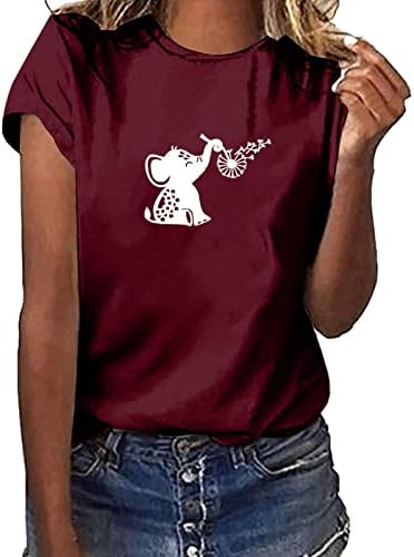 Kadın Sevimli Grafik T Shirt Komik Fil Karahindiba Baskı Grafik Tee Hayvan Rahat Kısa Kollu Tişörtleri