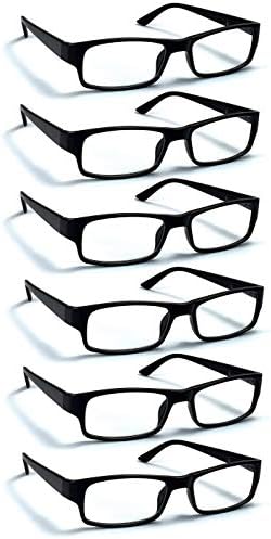 6 Paket okuma gözlüğü BOOST GÖZLÜK, Geleneksel Siyah Çerçeveler, Yaylı Menteşeler