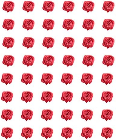 Ruwado 50 pcs Saten Kurdele Güller Mini Çiçekler Butik Aplike Dikiş Bezeme Malzemeleri için DIY Zanaat Projesi Scrapbooking