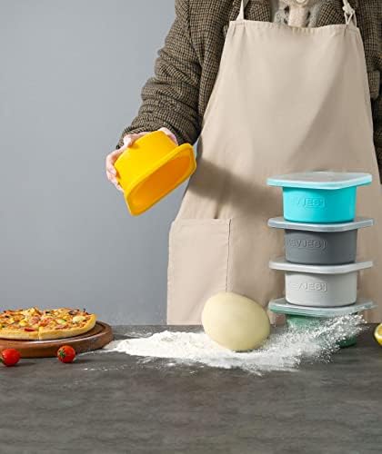KEVJES İstiflenebilir Silikon Artisan Pizza Hamuru Prova Kanıtlayan Kapaklı Kaplar-5 paket - 500ml porsiyon (Sarı)