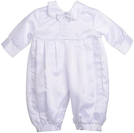 Şık Papatya Bebek Erkek Bebek Vaftiz Vaftiz Kıyafet Saten Romper Bodysuit Seti Kaput Şapka Boyutu 0-18 Ay, beyaz