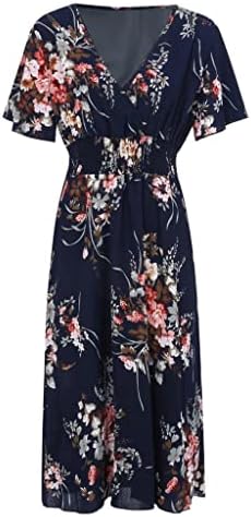 Yaz elbisesi Kadınlar için 2023 Artı Boyutu Moda Bayanlar Çiçek Baskılı V Yaka Kısa Kollu rahat elbise