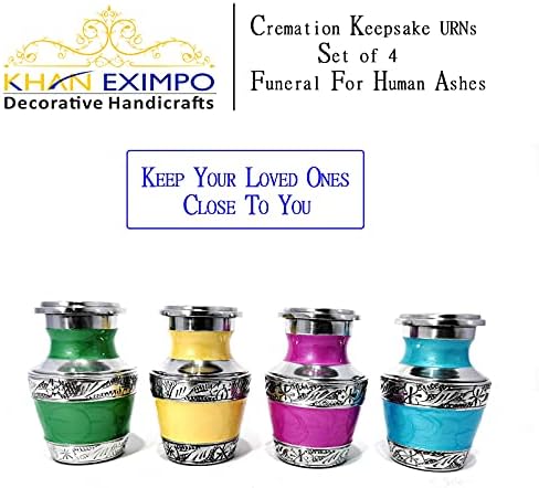 KHAN EXİMPO Çok Renkli Emaye Keepsake Çömleği, İnsan Külleri için Renkli Keepsake Kremasyon Mini Çömleği 4'lü Set.