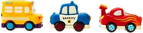 B. Battat'tan Oyuncaklar-Mini Geri Çekilebilir Araç Seti, Otobüs ve Arabalar, Çoklu, 3Pc Hot Rod, Okul Otobüsü, Polis