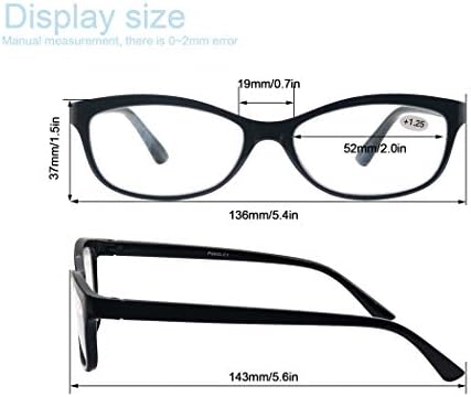 CAWINT okuma gözlüğü Kadın + 1.75 Şık Bayanlar Okuyucular Hafif Rahat Dikdörtgen Gözlük Okuma için 6 Pairs