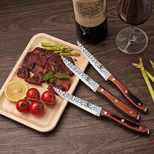 SipLip biftek bıçakları, 6'lı biftek bıçakları seti, Ahşap Saplı Süper Keskin Biftek Bıçakları, Son Derece Dayanıklı
