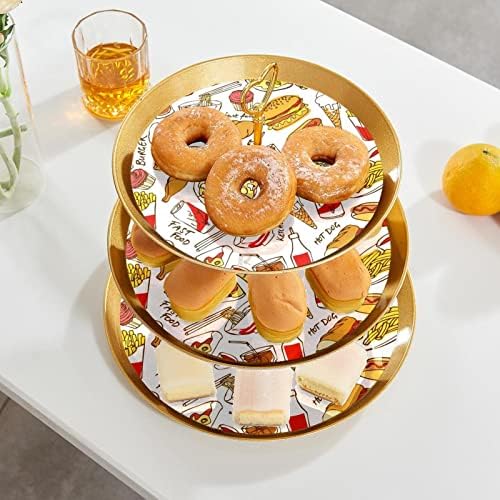 3 Parçalı Kek Standları Seti, Suluboya Fast Food Plastik Cupcake Tutucu Şeker Meyve Tatlı Ekran Standı Düğün Doğum