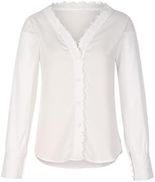 2023 Uzun Kollu V Boyun Dantel Grafik Düğme Aşağı Patchwork Bluz Tshirt Bayanlar Tee Sonbahar Yaz Bayan GB GB