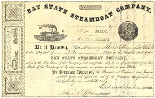 Richard Borden, Bay State Steamboat Ortak Stok Sertifikasını imzaladı