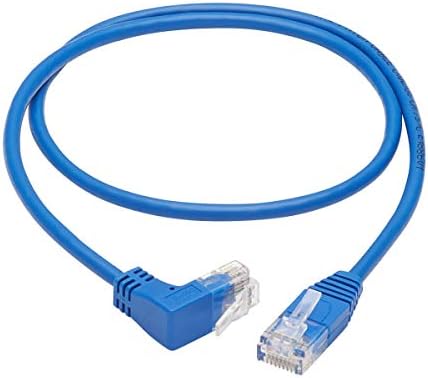 Tripp Lite Yukarı Açılı Cat6 Ethernet Kablosu, Gigabit Kalıplı İnce UTP Ağ Yama Kablosu, Mavi, 2 ft. (N204-S02-BL-yukarı)