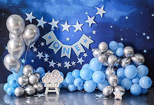 Mavi Gökyüzü Pırıltı Yıldız Balonlar Erkek 1st Doğum Günü Partisi Bir Yaşında Kek Smash Dekor Zemin Ev Partisi için