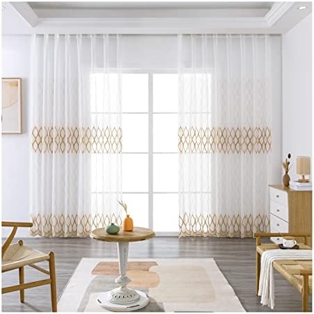 Daesar Şeffaf Vual Perdeler 2 Panel, Yatak Odası Perdeleri Kuşgözü Polyester Kahverengi Beyaz Şeffaf Geometrik Dalga