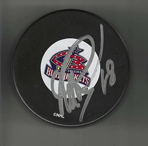 Robert Kron İmzalı Columbus Blue Ceketler Orijinal Logo Diski-İmzalı NHL Diskleri