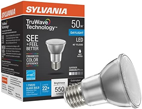Sylvania LED TruWave Natural Series PAR20 ampul, 50W Eşdeğeri, Verimli 6W, Orta Taban, Kısılabilir, 5000K, Gün ışığı-1