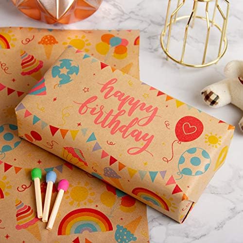 RUSPEPA Kraft ambalaj kağıdı rulosu-Doğum Günü Tema Tasarımı için Harika Doğum Günü, Parti, Bebek Duş Şal-24 inç
