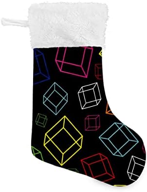 Noel Çorapları Geometrik Renkli Küpler Desen Siyah Beyaz Peluş Manşet Merserize Kadife Aile Tatili Kişiselleştirilmiş