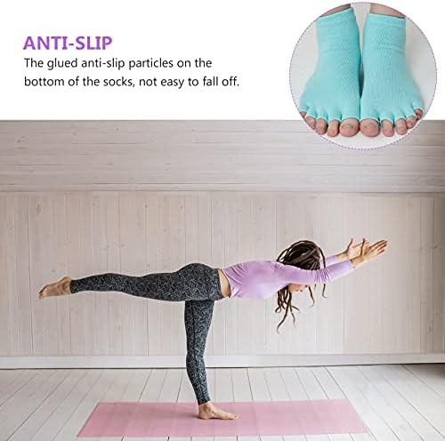 Amosfun kadın Çorap 1 Takım Yoga Çorap Eldiven Kaymaz Kavrama Beş Ayak Çorap Toeless Kaymaz Pilates Eldiven Barre