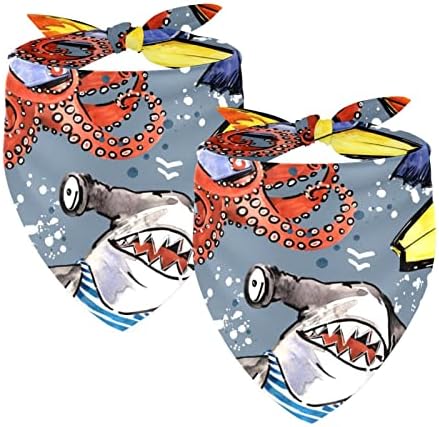 2 Parça Köpek Bandanalar, sevimli Köpekbalıkları Ahtapot Yengeç Sörf Kare Köpek Atkı Fular Ayarlanabilir, yumuşak