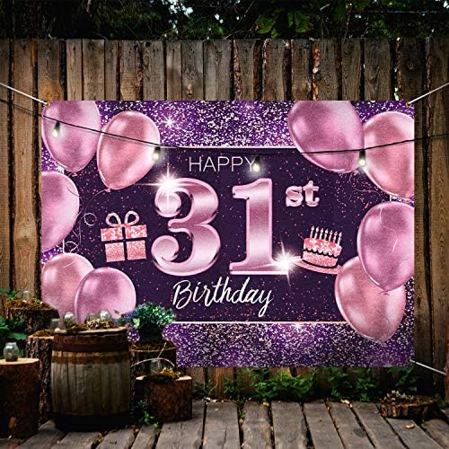 PAKBOOM Mutlu 31st Doğum Günü Afiş Zemin - 31 Doğum Günü Partisi Dekorasyon Malzemeleri Kadınlar için - Pembe Mor
