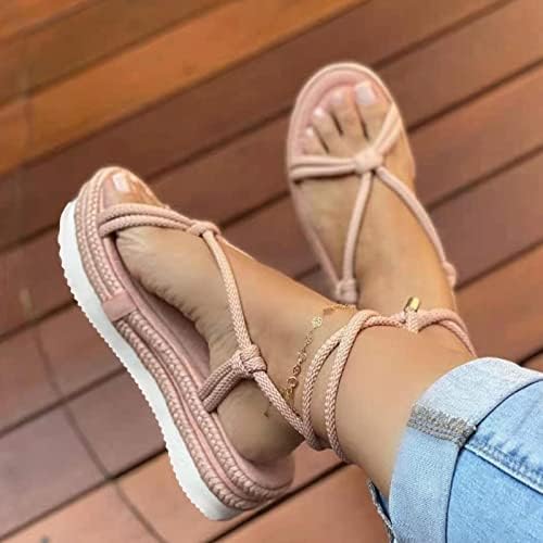 Bayan platform sandaletler Yaz Rahat Dokuma Düz renk Ayakkabı Yuvarlak Kafa Bandaj Kalın Tabanlı Plaj Sandalet