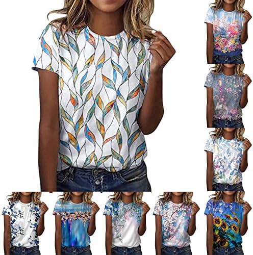 Kanıem Kadınlar Çiçek Grafik Baskı Ekip Boyun Kısa Kollu T Gömlek Tunik Tee Casual En Yaz Bluz