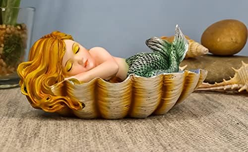 Ebros Deniz Altında Bebek Denizkızı Uyku İstiridye Kabuğu Heykelcik Yanardöner Yeşil Kuyruklu Denizkızı Bebek Heykel
