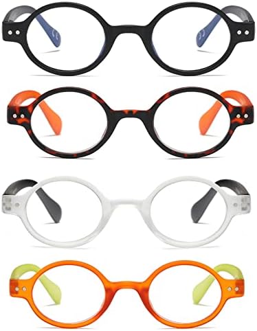 KoKoBın 4-Pack Mini Küçük Yuvarlak okuma gözlüğü Rahat Okuyucular Kadınlar ve Erkekler için (Çok Renkli, 1.50, multiplier_x)