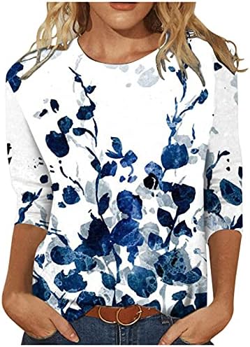 3/4 Kollu Gömlek Kadın Rahat Yaz Üstleri Moda Şık Bluzlar 2023 Sonbahar Moda Sevimli Tees Ekip Boyun Kazak Kazak