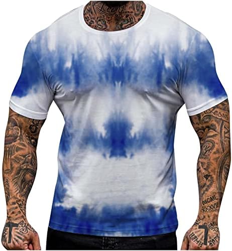 Erkekler Yaz Rahat T Shirt Yuvarlak Boyun Kısa Kollu Kravat Boya Baskı Bluz Moda Slim Fit Egzersiz Vücut Geliştirme