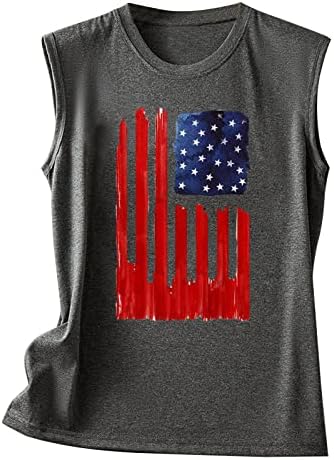 4th Temmuz Gömlek Kadınlar için ABD Bayrağı Yaz Kolsuz O Boyun Tankı Üstleri Yıldız Çizgili Vatansever Tee Gömlek
