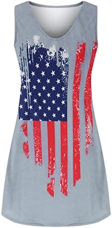 4th Temmuz Seksi Elbise Kadınlar için Gevşek Rahat Yaz Mini Elbise Kolsuz V Boyun Amerikan Bayrağı Yıldız Çizgili