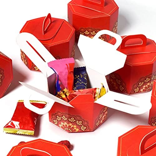 Amosfun Gelin Hediye 50 pcs Çin Düğün Şeker kollu kutu Sekizgen Kırmızı Iyilik Tedavi Kutuları Tatlılar Sarma Kılıfı