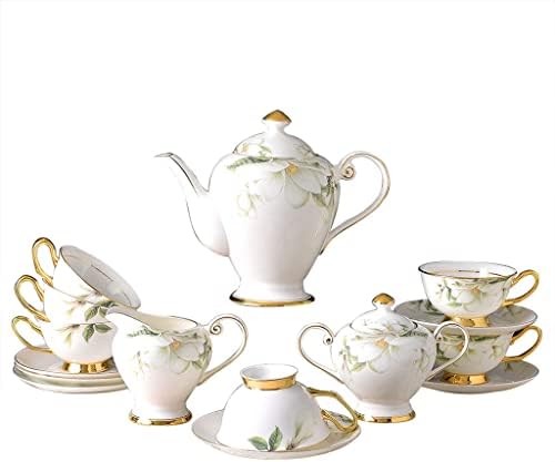 GGEBF 15 Adet Kraliyet Altın Çizgi Etiket Seramik çay seti zambak çiçeği Kemik Çini Kahve Seti porselen çaydanlık