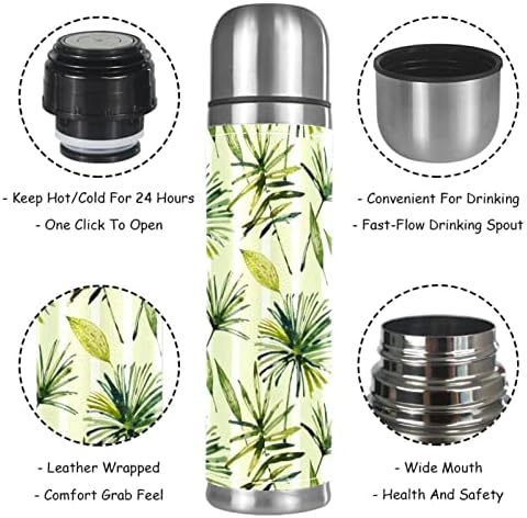 Yaz Yaprakları Vakum Yalıtımlı Paslanmaz Çelik Termos Şişeler 16 oz, Kullanımlık Sızdırmaz BPA Içermeyen Su Şişesi